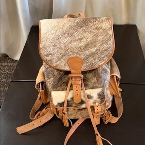 Western Haircalf and Tan Leather Backpack with Tassel Accent